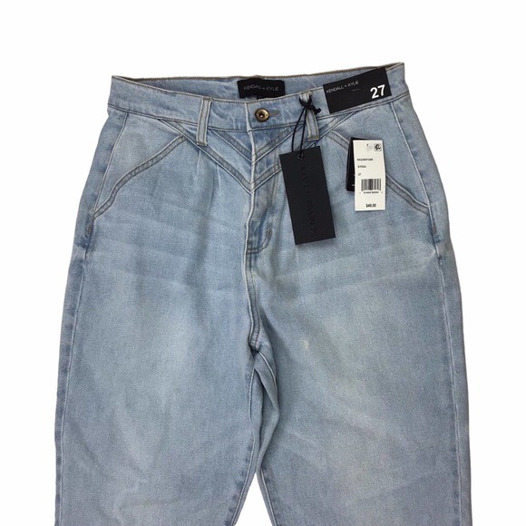 Kendall + Kylie High Rise Pleated Straight Leg Denim Blue Jeans 80s 27W x 26.5L - Picture 3 of 6